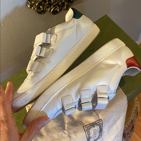 💚🤍❤️Gucci Ace Interlocking GG Leather 3 Strap  Flat Sneakers Shoes White size:10 - Picture 12 of 16